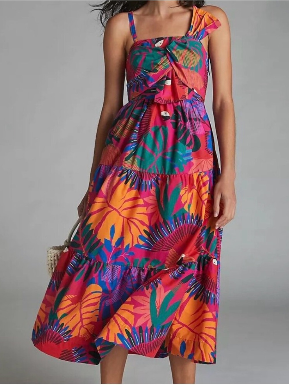Anthropologie FARM Rio Macaw Sundress Midi Vacation Vibrant Gem Dopamine Colors